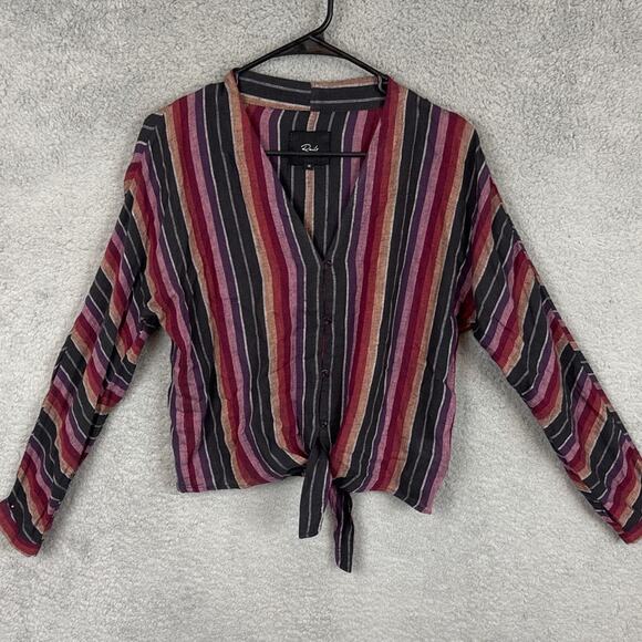 RAILS Sloane Striped Tie Front Linen Blend Blouse Brava Stripe Size XS Fall - Picture 3 of 11